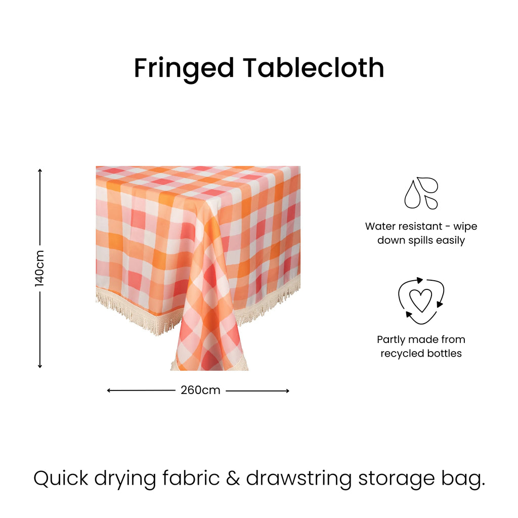 Fringed Tablecloth Watermelon Peach Check