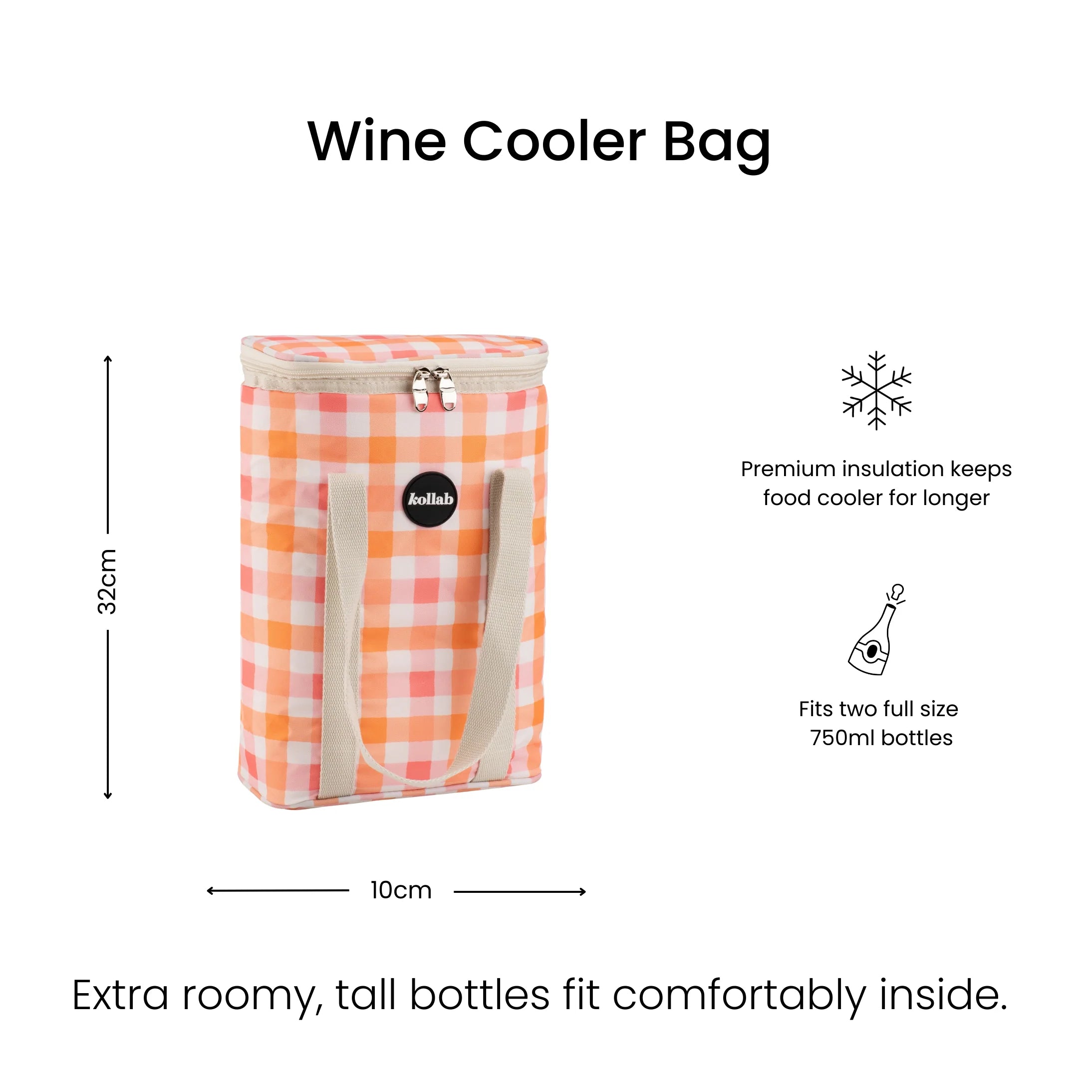 Wine Cooler Bag Watermelon Peach Check