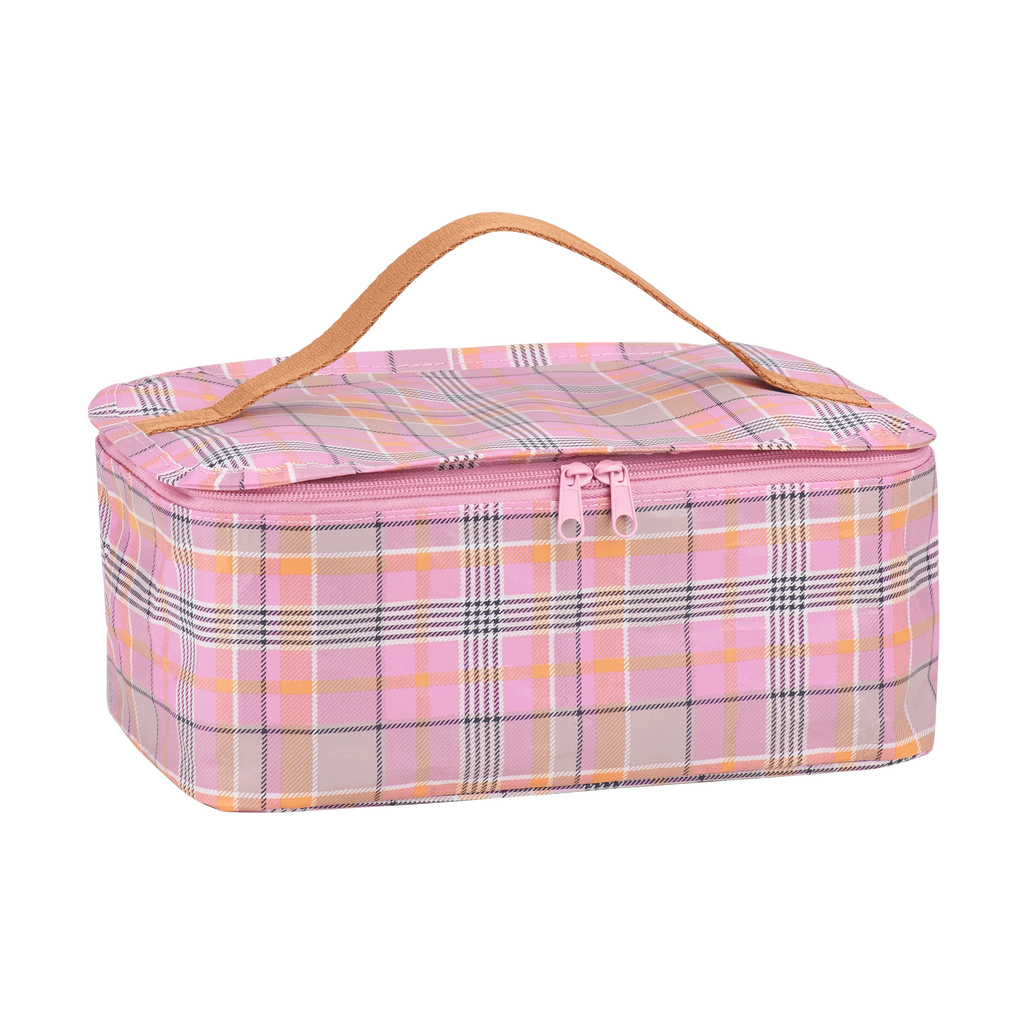 Toiletry Stash Bag Pink Blanket Check
