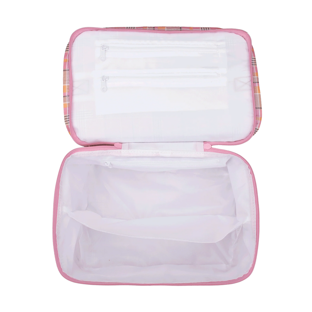 Toiletry Stash Bag Pink Blanket Check