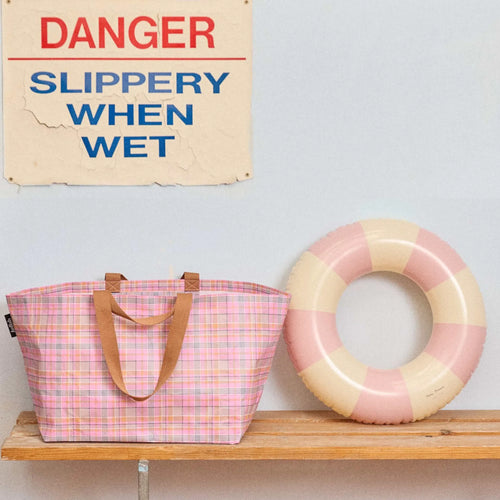Beach Bag Pink Blanket Check