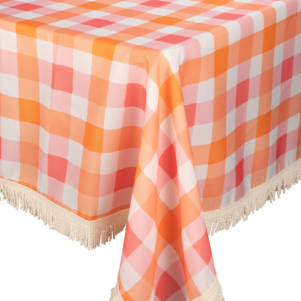 Fringed Tablecloth Watermelon Peach Check