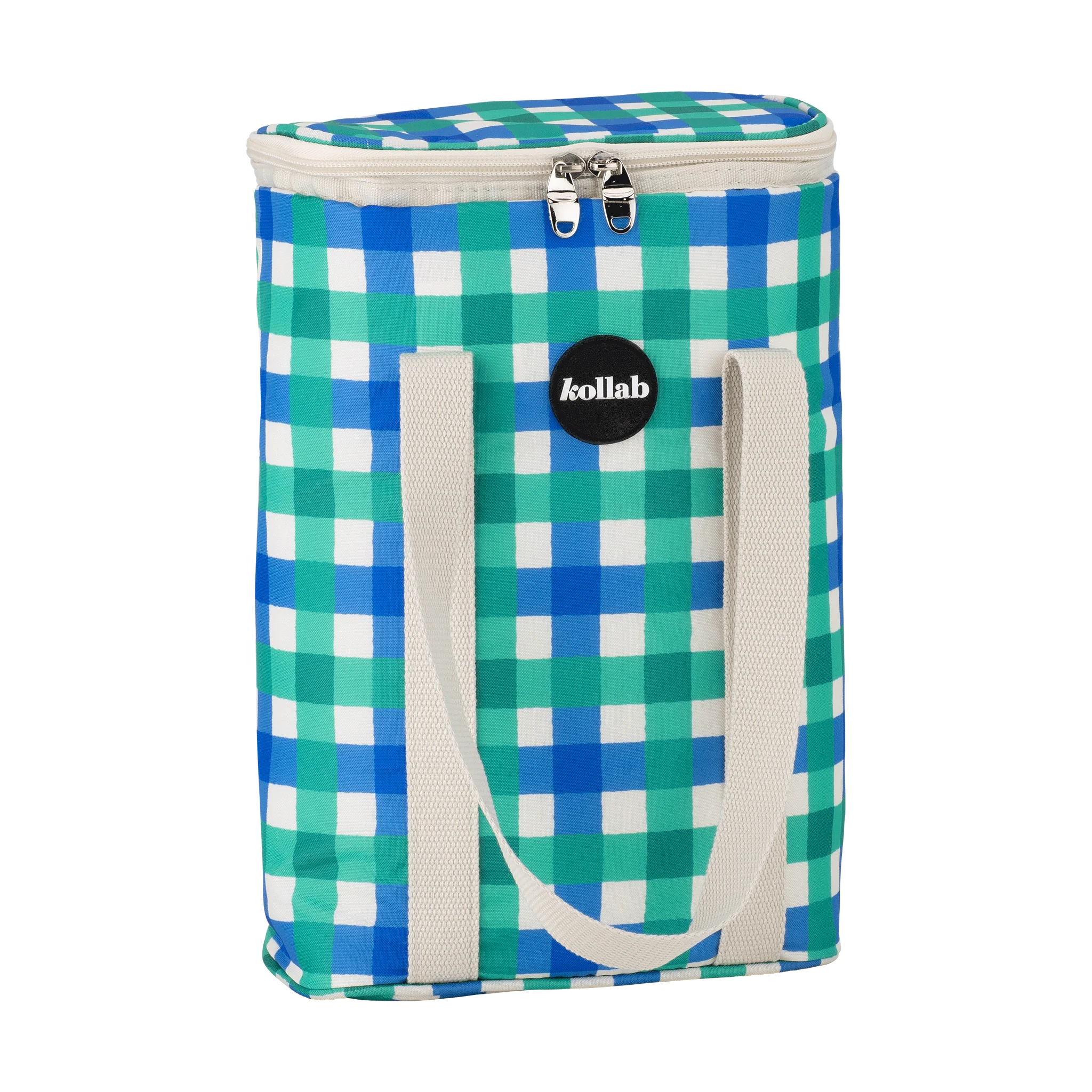 Wine Cooler Bag Green Blue Check