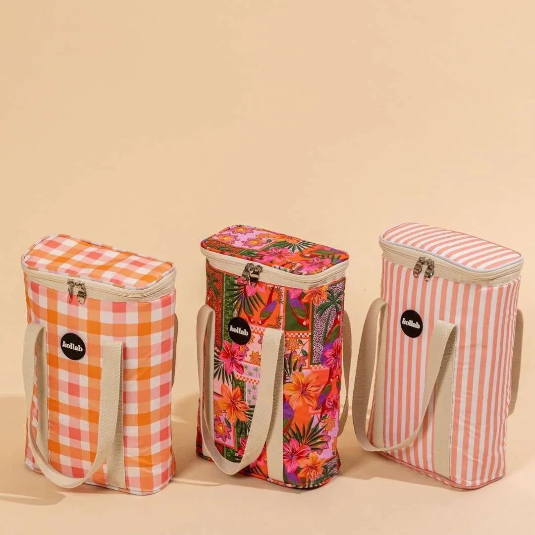 Wine Cooler Bag Watermelon Peach Check